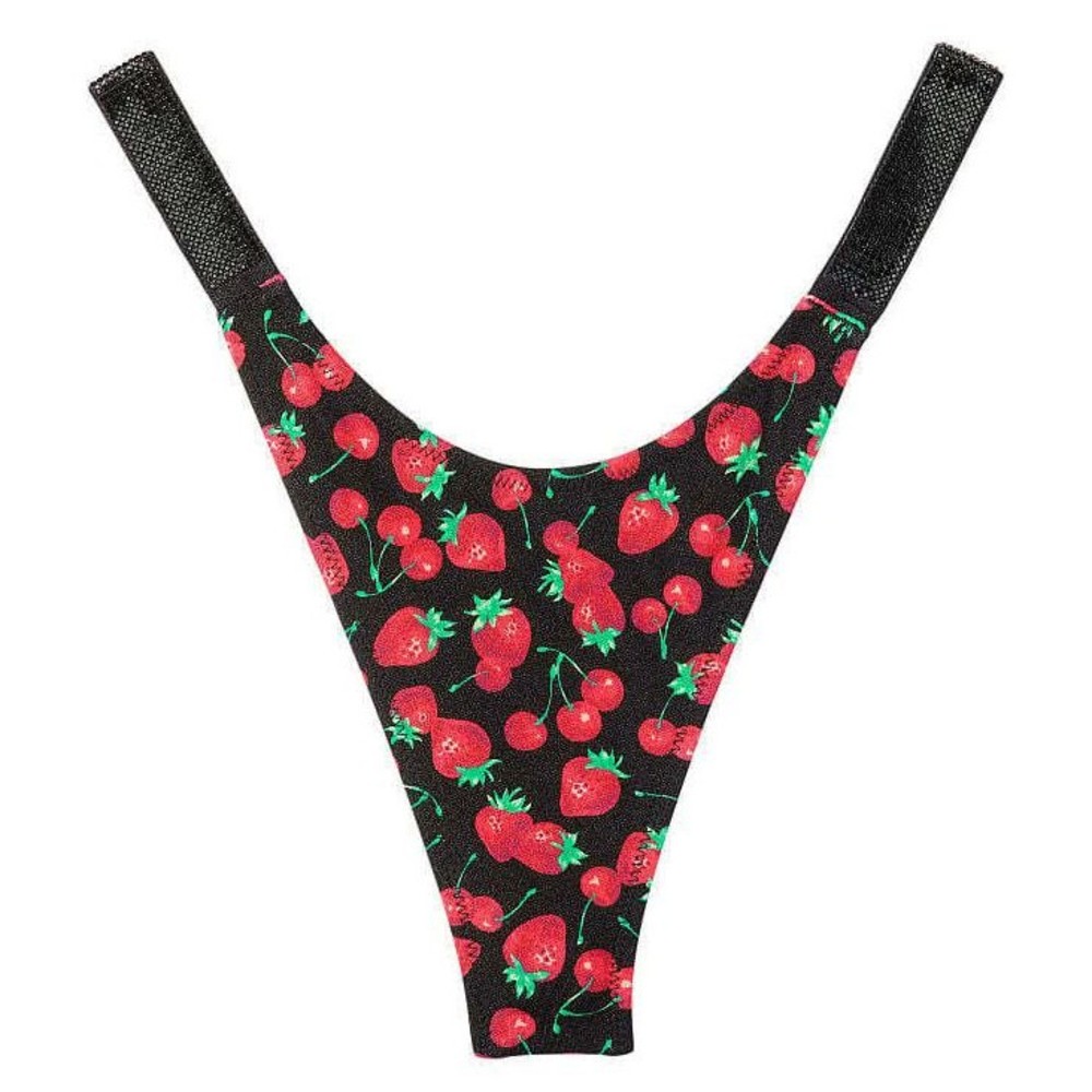 Victoria Secret Medium M Thong Bikini Bottom Swim Shine Strap LOGO Mixed Berry